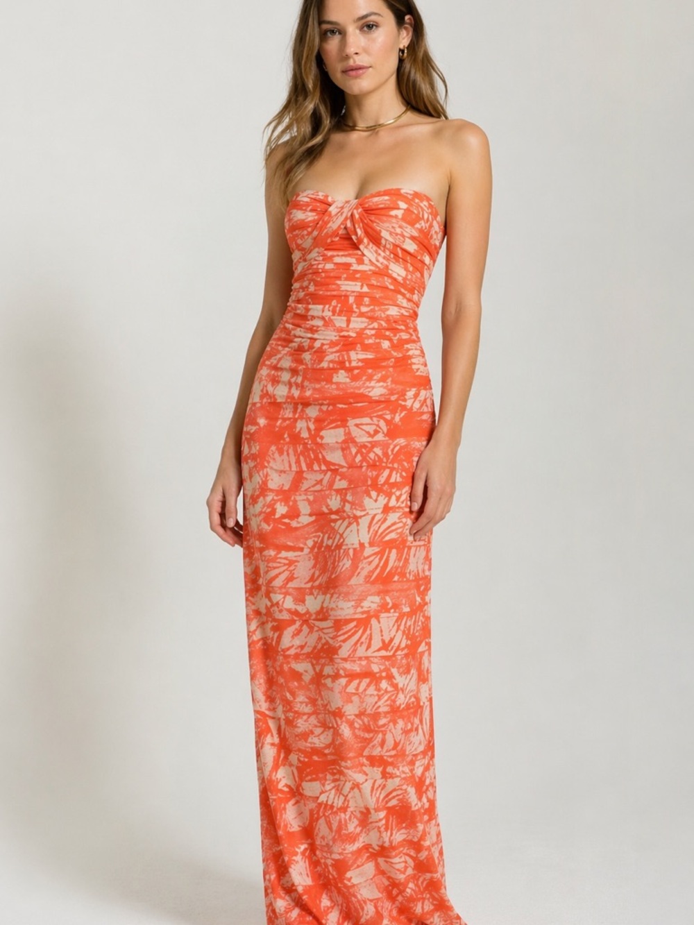 BCBGMaxAzria Erika Strapless Tiered Maxi Gown Orange Tan Size 2 Wedding Guest